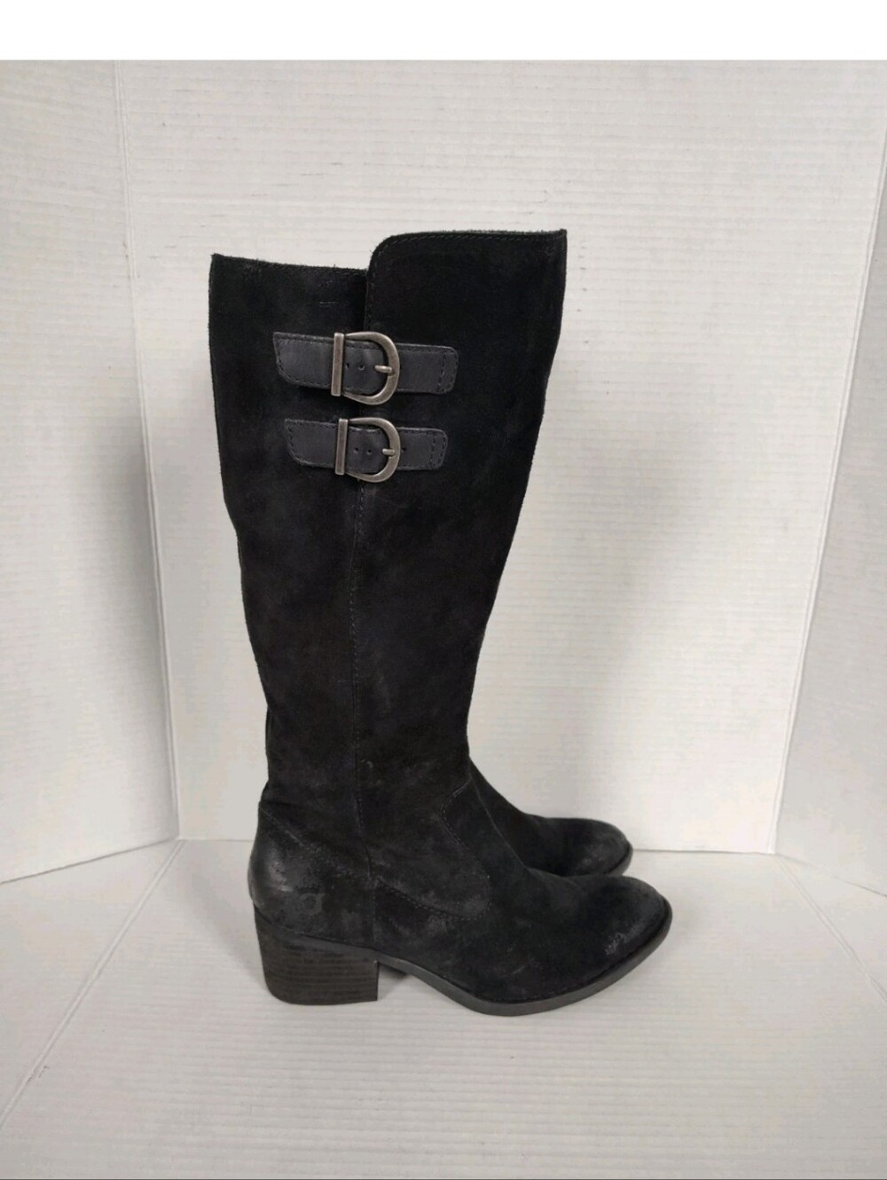 Born Black Leather Tall Riding Boots Size 8.5 Burnished Heel and Toes Side Zip
